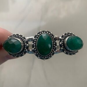 1634 Green and Silver Filigree Bracelet with Dark Emerald Green Stones